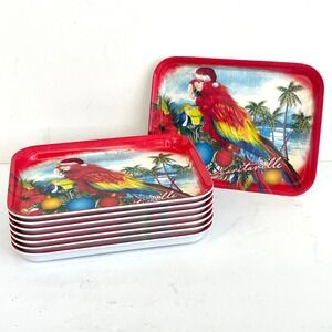 Margaritaville Christmas Parrot Appetizer Plates Trays Set 8 Jimmy Buffet